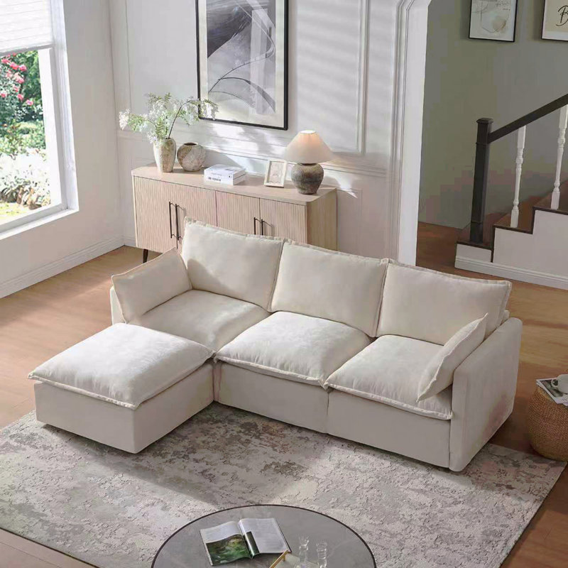 Canapé modulaire 93,31 "pour salon, canapé moderne en L avec repose-pieds mobile, ensemble de canapé 4 places pour appartement, bureau.