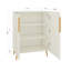 Buffet de cuisine contemporain avec poignées dorées, lignes épurées, rangement pour la vaisselle et les appareils électroménagers, pieds solides, présentoir à poignées blanches modernes pour petits espaces, design élégant, options polyvalentes,