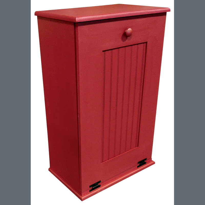 Poubelle manuelle en bois massif, Rouge