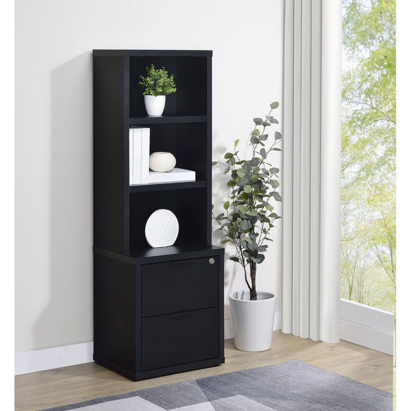 Carnahan 3-Shelf Bookcase Usb And Lockable Drawer, Black
