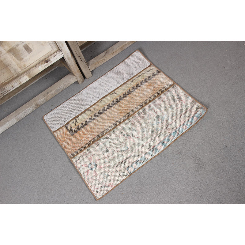 Vintage Turkish Door Mat In Pastel Colors Featuring Floral And Geometric Patterns Handwoven For Unique Home Decor
