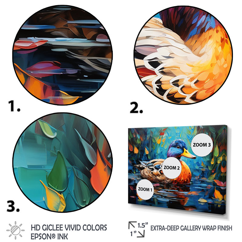 Fauve canard II, art mural, Cadre flottant brun, H 12 po x l 20 po x P 1 po