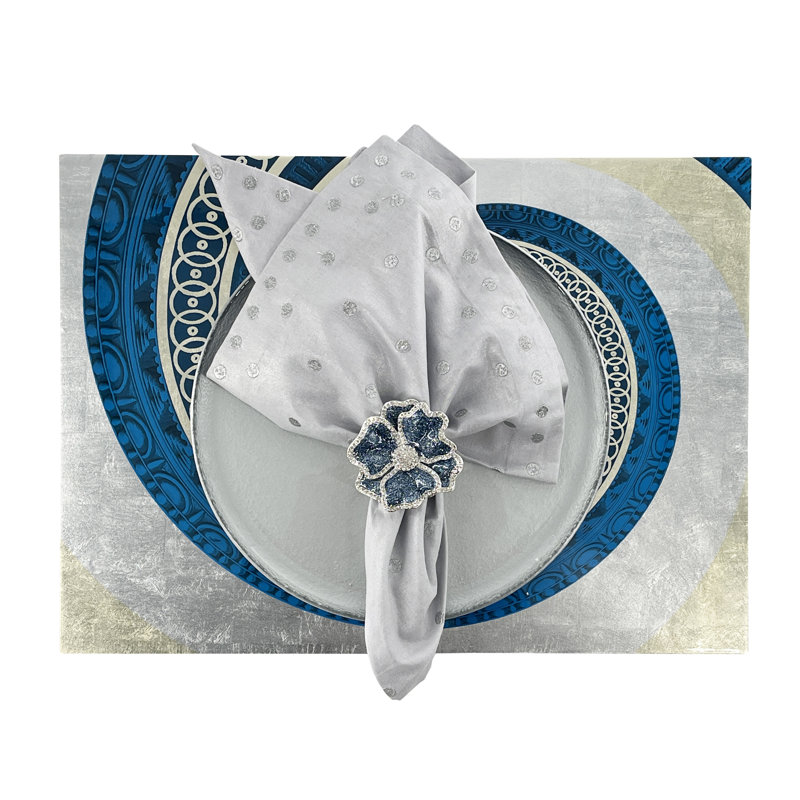 Blue Gold and Silver Swirl Lacquer Rectangular Placemat