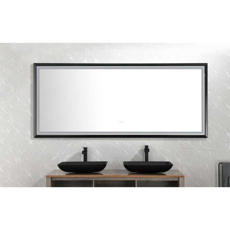 Miroir de salle de bain 88 x 38 pouces à DEL avec cadre en aluminium (miroir inclus seulement), 38 po x 88 po, Noir mat