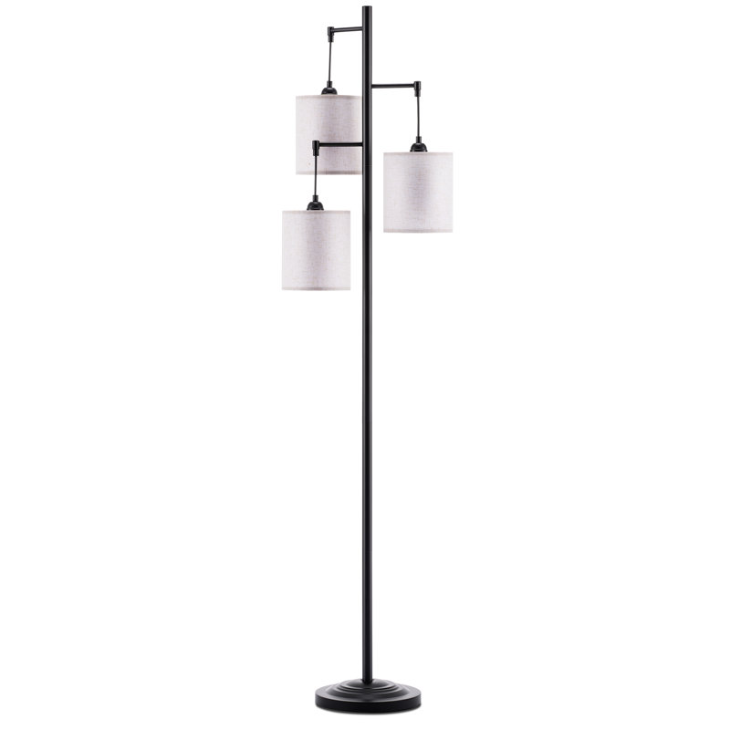 66.1'' Metal Tree Floor Lamp with Three Round Shade Lights for Living Room, Black