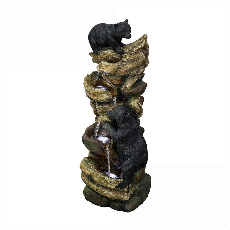 Fountains | 5-Tier 39.3" H LED Outdoor Fountain for Patio Lawn Garden | Resin | Tan Brown