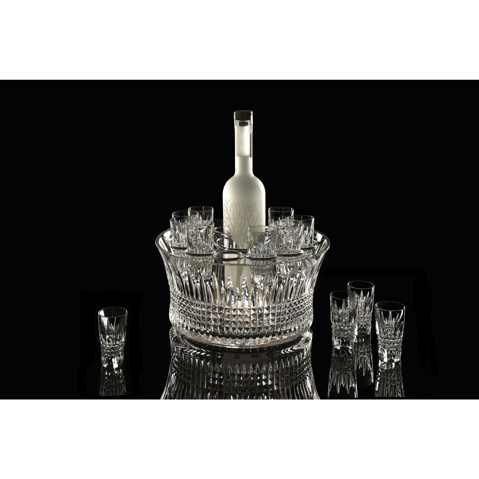 Lismore Diamond Vodka Chiller 11.5 in & 12 Shot Glasses