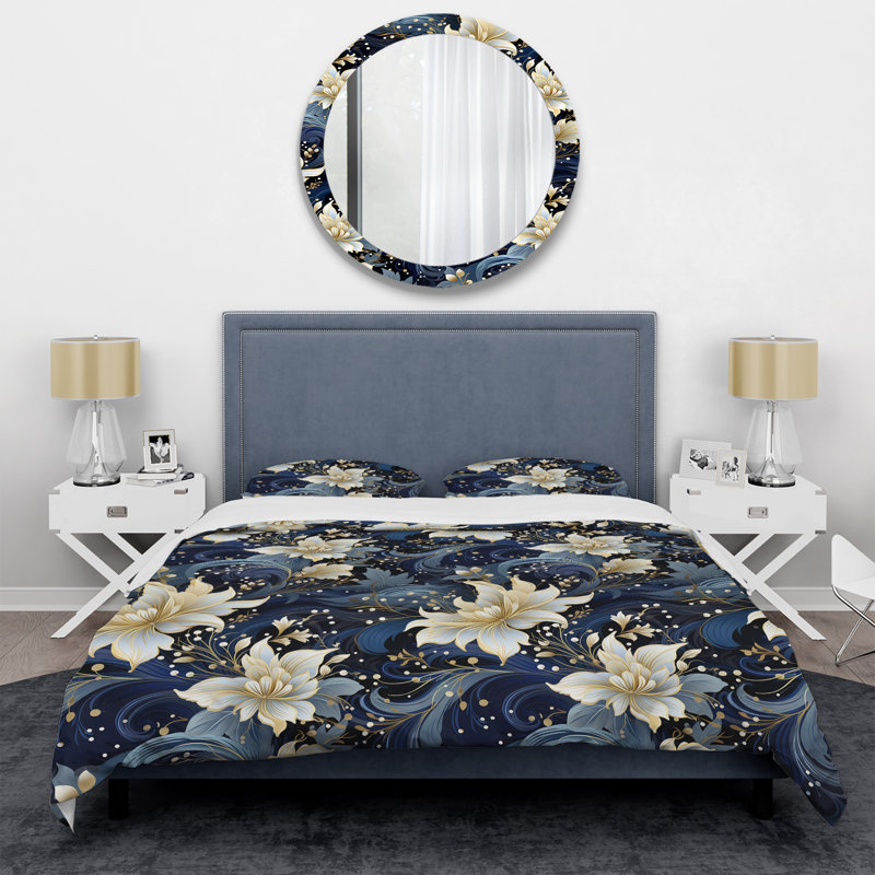 Ensemble de housse de couette Astrask Blue White Damask Radiance II - Damask, Housse de couette pour très grand lit et 2 très