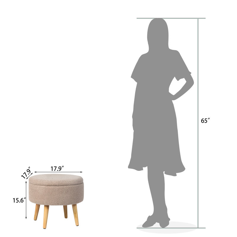 Round Tray Storage Ottoman, Oatmeal