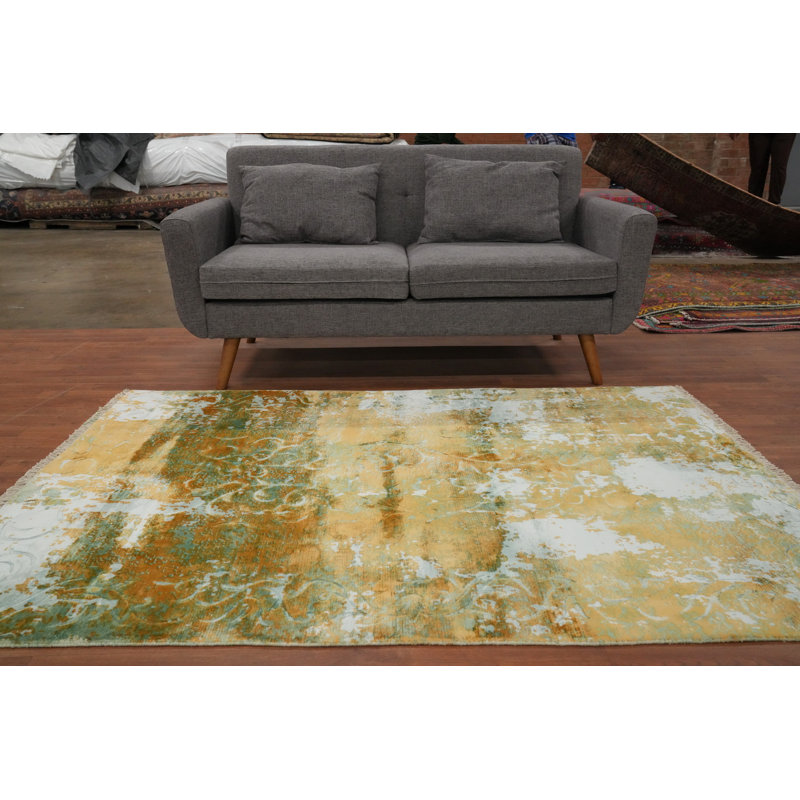 Tapis oriental délavé à motif abstrait 5 x 6