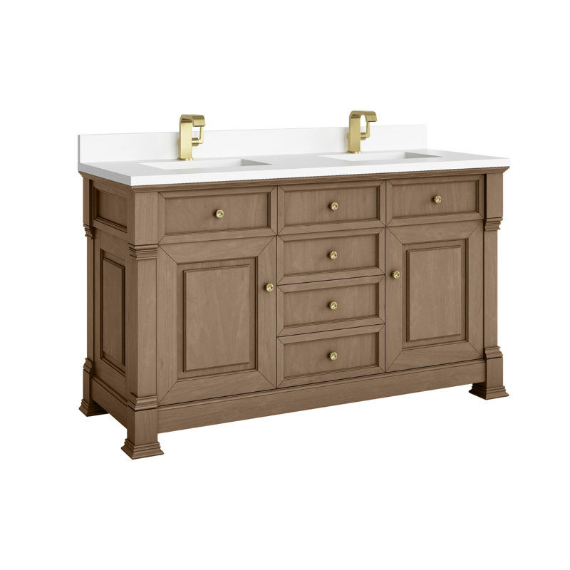 Meuble-lavabo double l 60 po Brookfield, Blanc Zeus, Pacanier, Trou simple