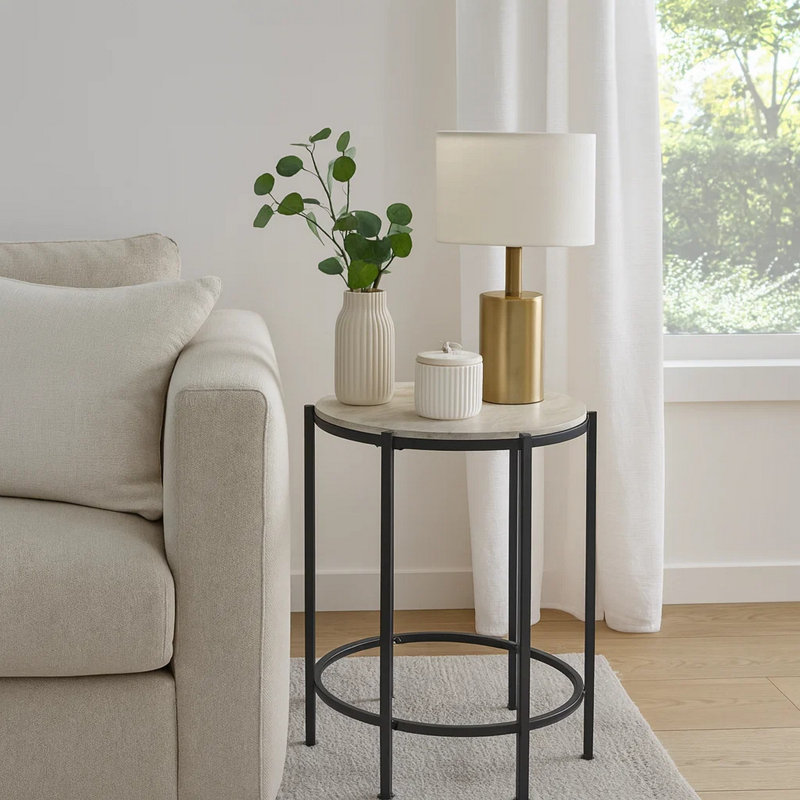 Accent Table, End, Round, Side Table, Small, Lamp, Living Room, Bedroom, Nightstand, Contemporary, White