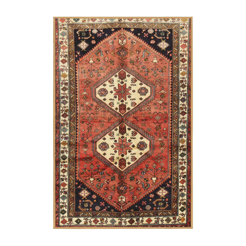 Tapis oriental en laine / polyester tissé à la machine rouge / crème / noir, Rectangle 2 pi x 3 pi