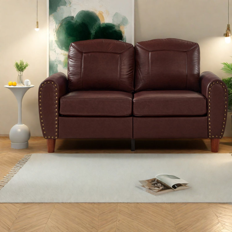 Canapés à accoudoirs roulés classiques, pieds en cuir de cuir synthétique de 59 pouces, maison moderne