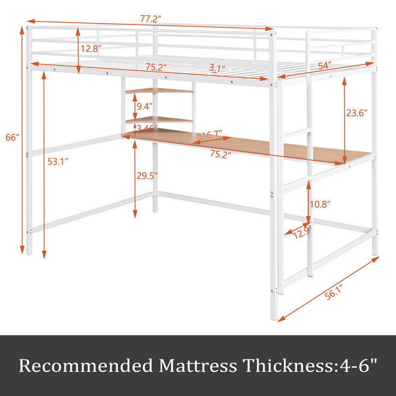Lit mezzanine pour enfants Dathan, Double, Blanc