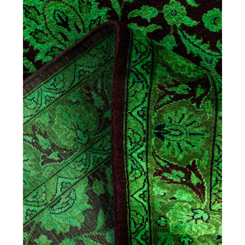 Tapis vert contemporain en laine noué à la main 3 pi 1 po x 5 pi 1 po Chelan