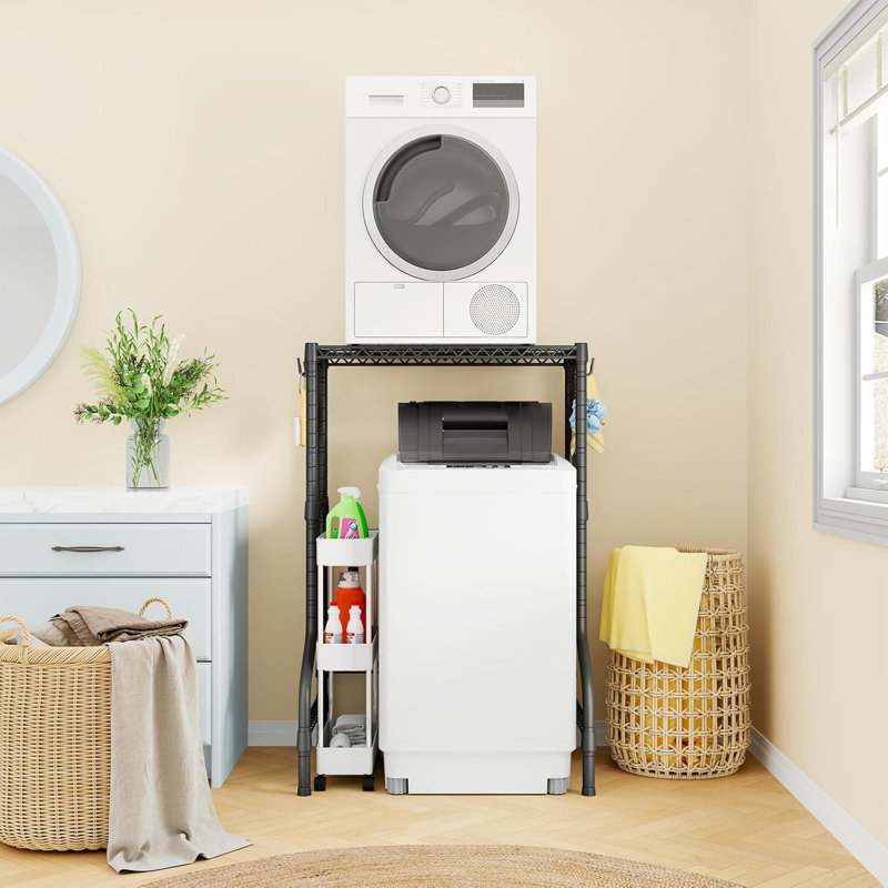 Support de laveuse-sécheuse empilable robuste pour l'organisation de la lessive peu encombrante, tablette de rangement en métal à hauteur réglable pour les petites pièces et les appartements