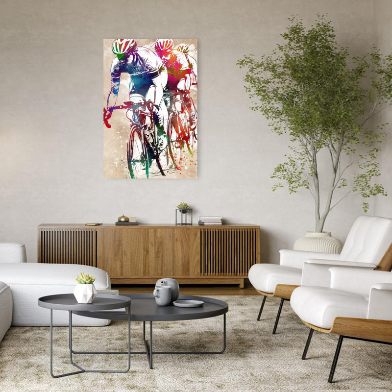 «Vibrant Cycling Race», art mural contemporain, 48" H x 32" W