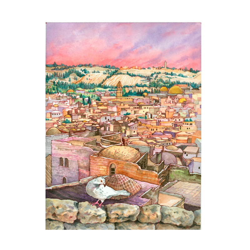 Art sur toile, "Colombe de Jérusalem sur toile" par Wendy Edelson, H 32 po x l 24 po x P 2 po