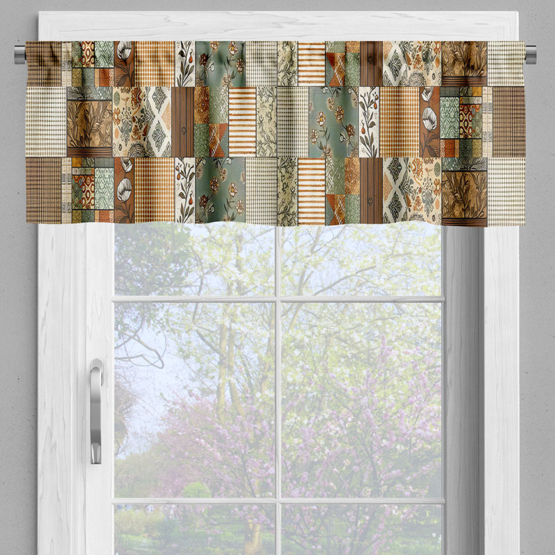 Sand Brown Pale Teal Satin Polyester Rod Pocket Valance