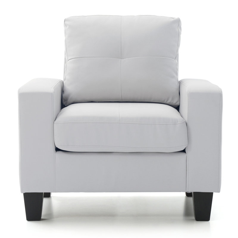 Mucci W Polyester Armchair, Modern Club Chair, White Faux Leather