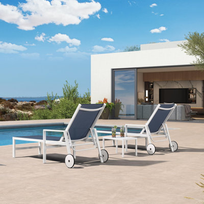 Ensemble de chaises longues 2 pièces Leaf en aluminium avec accoudoirs et roues