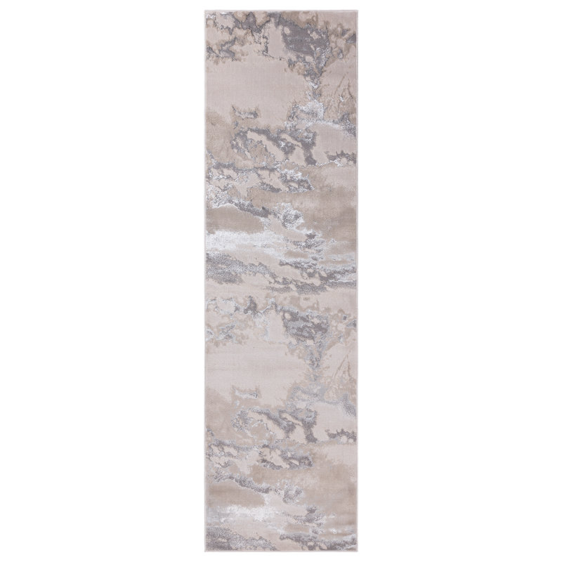 Aurora AU02 Cloud Metallic Area Rug, Beige/Silver, Runner 66 x 240cm
