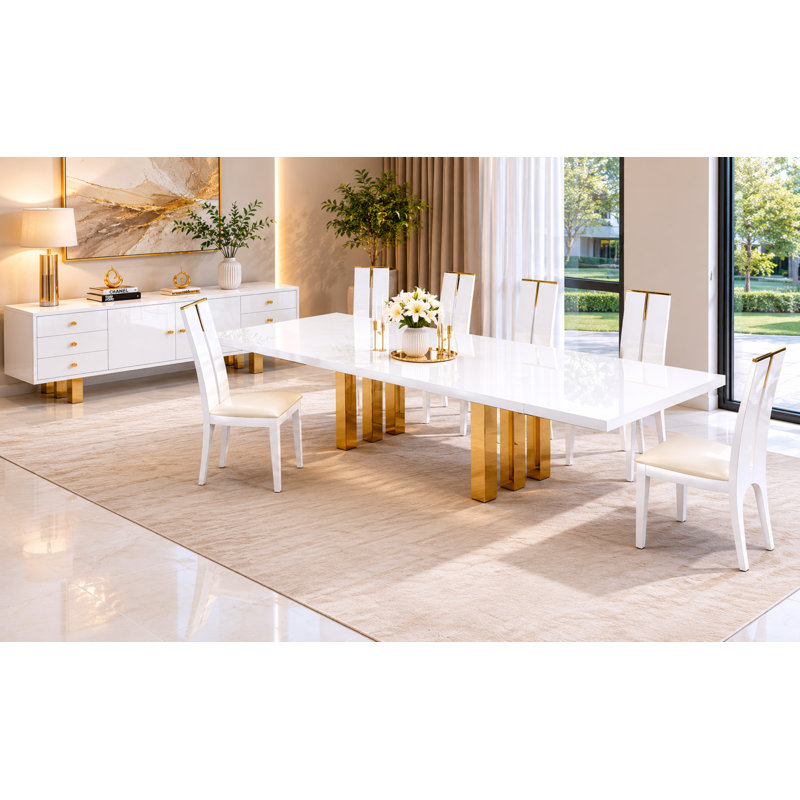 Nancee White Gold 7pc Dining Set