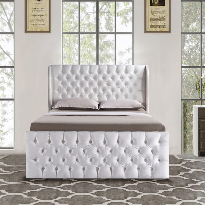 Lit tapissier Aniesha, Grand, Blanc