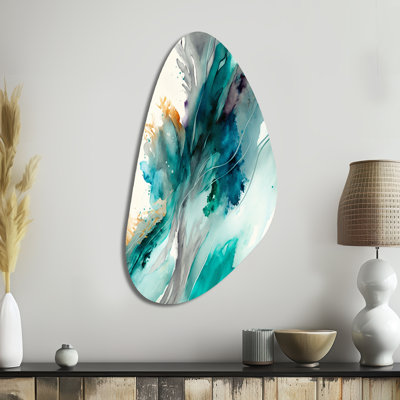 «Celebrations In Turquoise Shades Of Blue V», art mural asymétrique abstrait à l'encre liquide