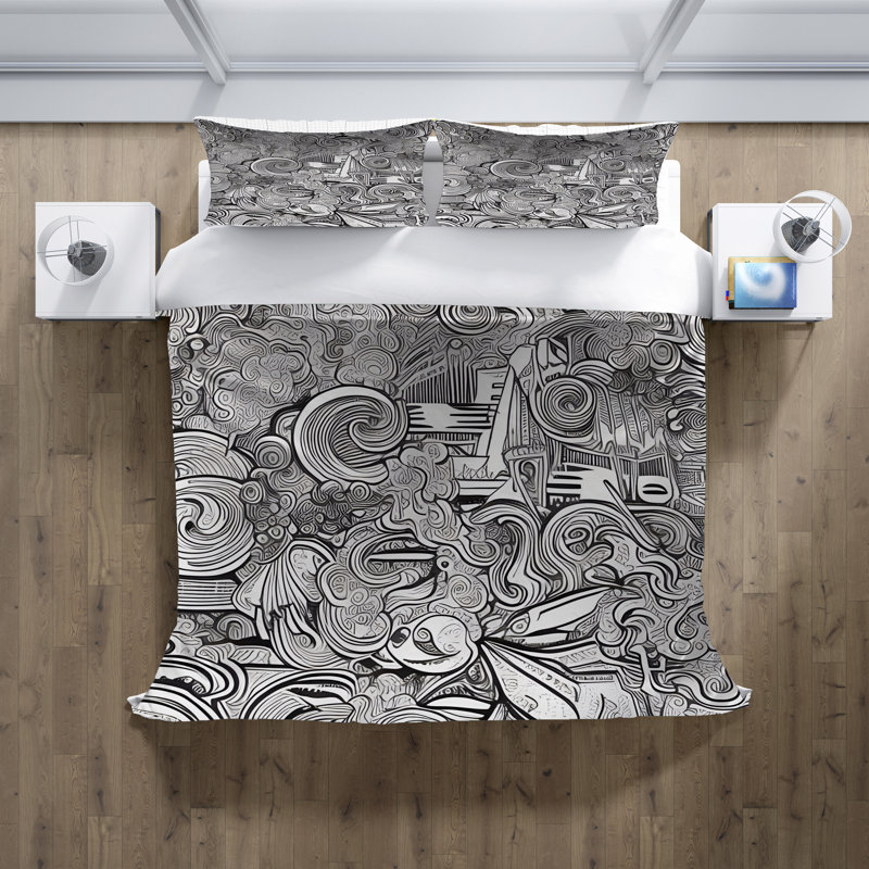 Polyester Abstract Duvet Cover, King Duvet Cover + 2 King Shams