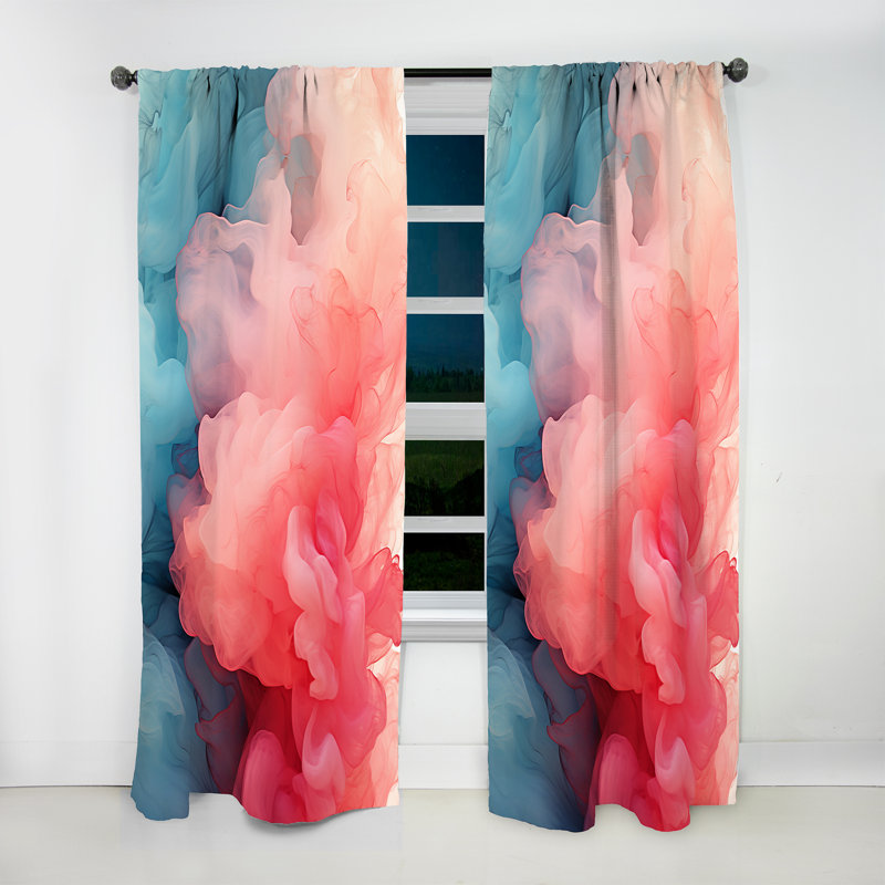Rideau abstrait Eddard Pink Radiance Smoke II - Velours obscurcissant - 1 panneau, L 52 po x L 90 po