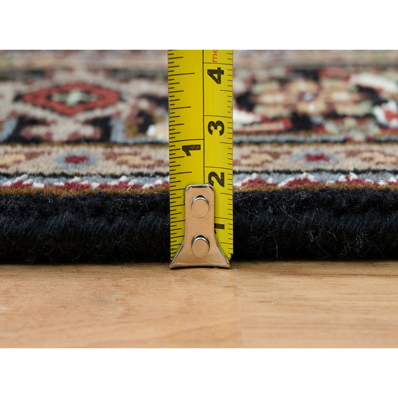 3'1"x5'1" Eerie Black All Over Fish Tabriz Mahi Design Pure Wool Hand Knotted 175 KPSI Rug E9290D29399147DCA27DF9E78F88A4D6