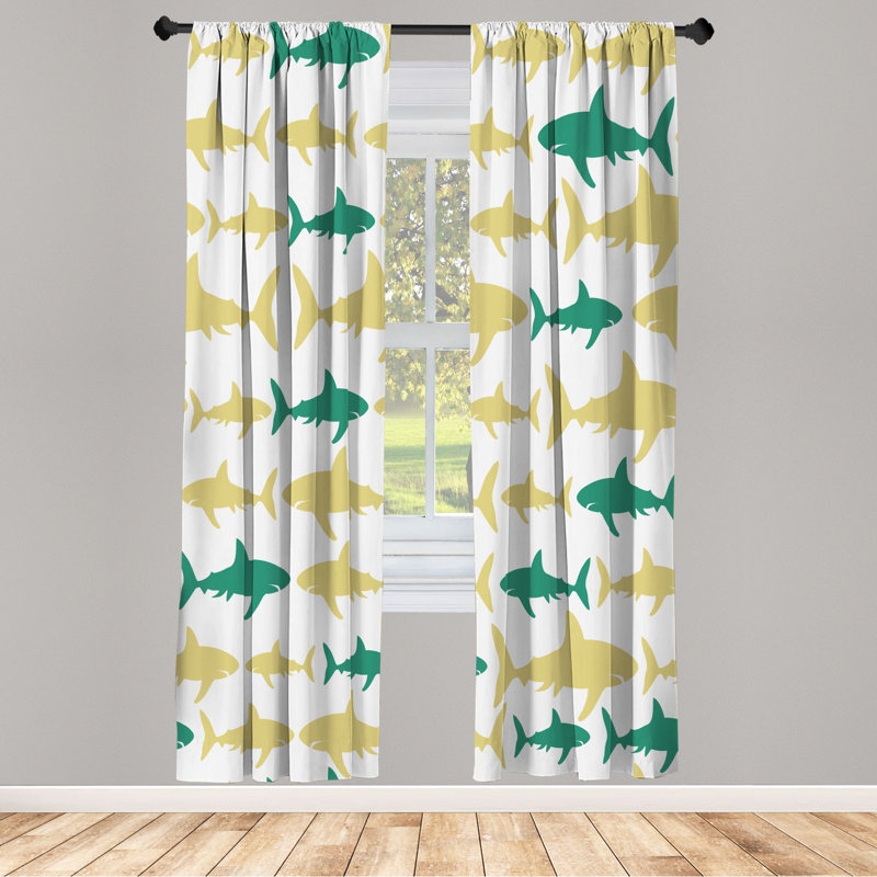 Microfiber Floral Semi-Sheer Rod Pocket Curtain Panels, 28" W x 95" L, Jade/White/Yellow