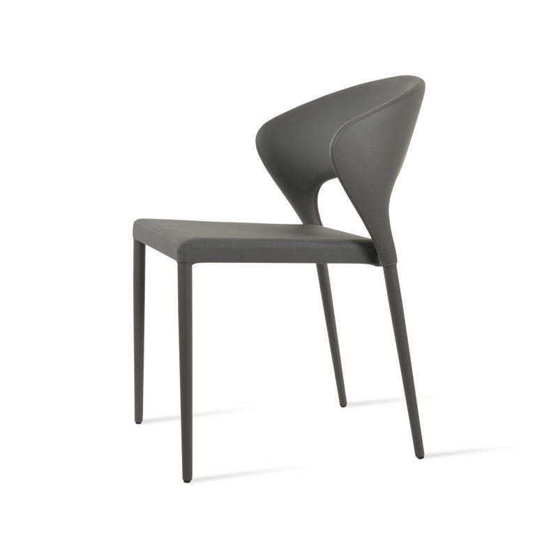 Prada Stackable Side Chair, Grey Faux Leather