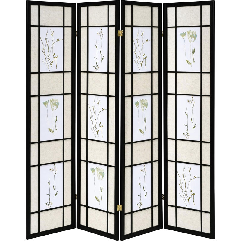 Écran d'intimité pliable de 69,5 pouces de largeur avec cadre floral - noir Elegance