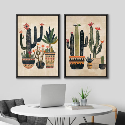 " Black And White Botanical Flowers Neutral Minimalist " 2 - Pieces on Canvas