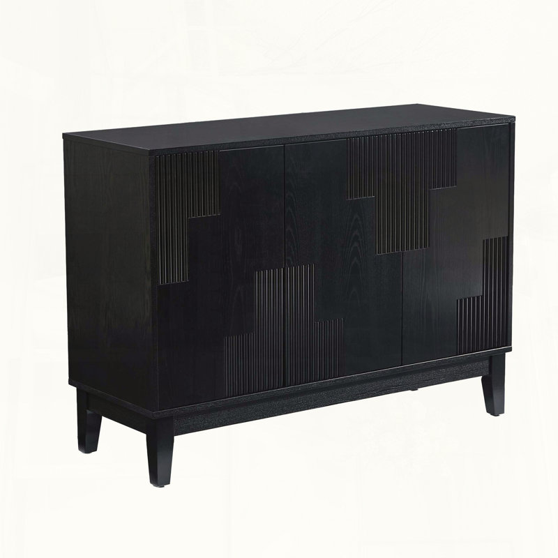 Mid Century Modern Vertical-Stripe Buffet, Black