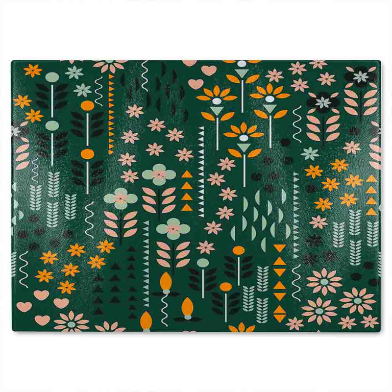 Selection Of Flowers Print Glass Chopping Board