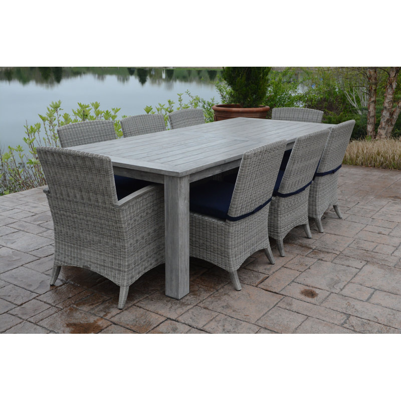 Shelburne Outdoor 9 - Piece Teak Dining Set with Cushions, Navy