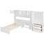 Lit plateforme simple en bois avec bureau, armoire, armoires, tiroirs et tablettes-701303441