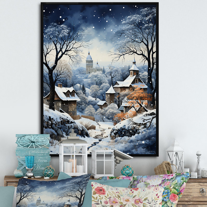 Harmonie du village d'hiver I - impression, H 40 po x l 30 po x P 1,5 po, Cadre flottant noir