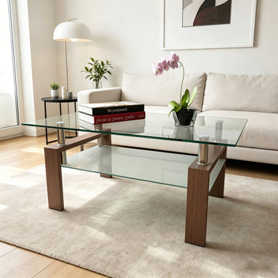 Table basse, table basse rectangulaire en verre, table basse transparente, tables d'appoint modernes pour le salon, meubles de salon