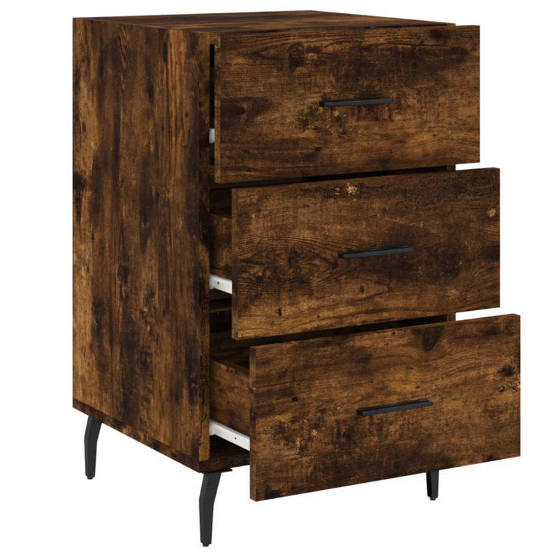 Mehrudin 40cm W Iron Bedside Table, Smoked Oak