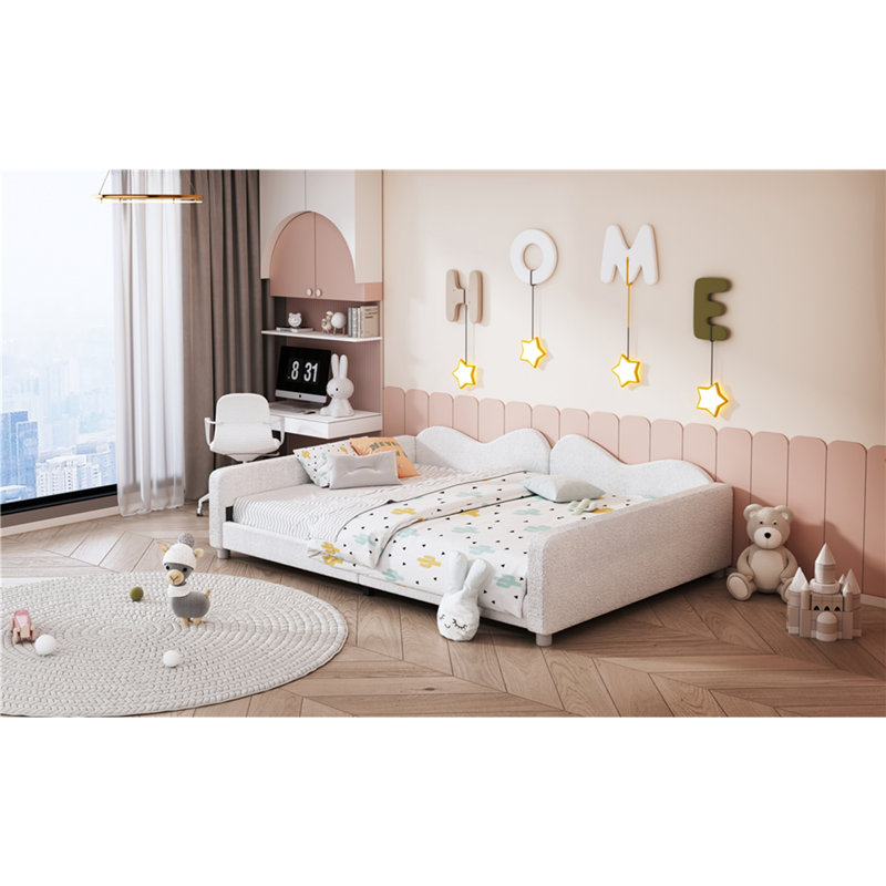 Full size Upholstered Daybed, Sherpa Fabric Sofabed with Cloud-Shaped Backrest, No Box-spring Needed, White(Old SKU: WF532069AAK)