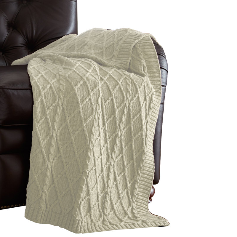 Jeté en tricot torsadé 100% coton Modern, Crème
