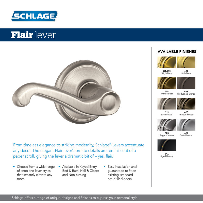Flair Lever Bed and Bath Lock, Antique Brass, Universal/Reversible