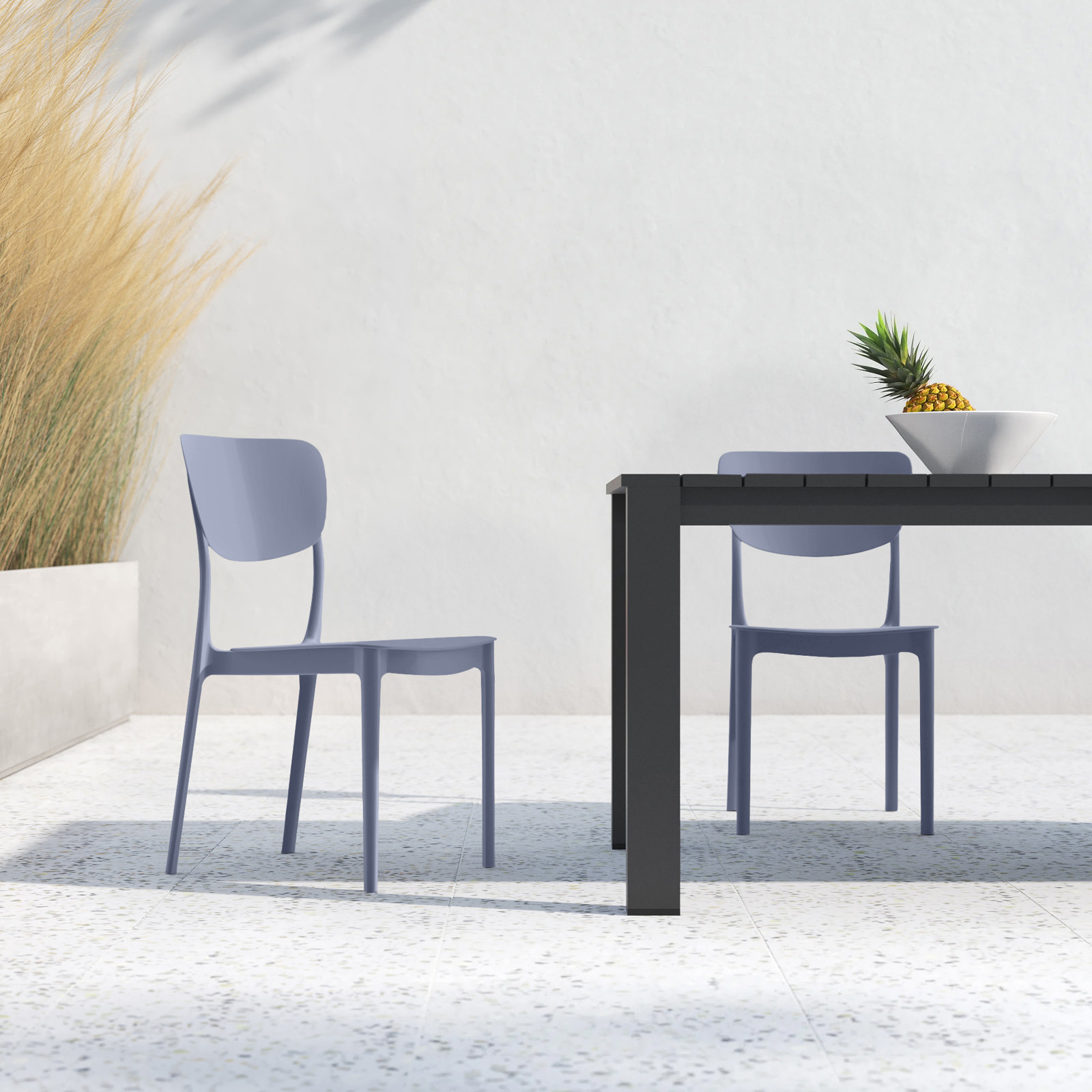 Farrah Outdoor Stacking Dining Side Chair, Dark Gray