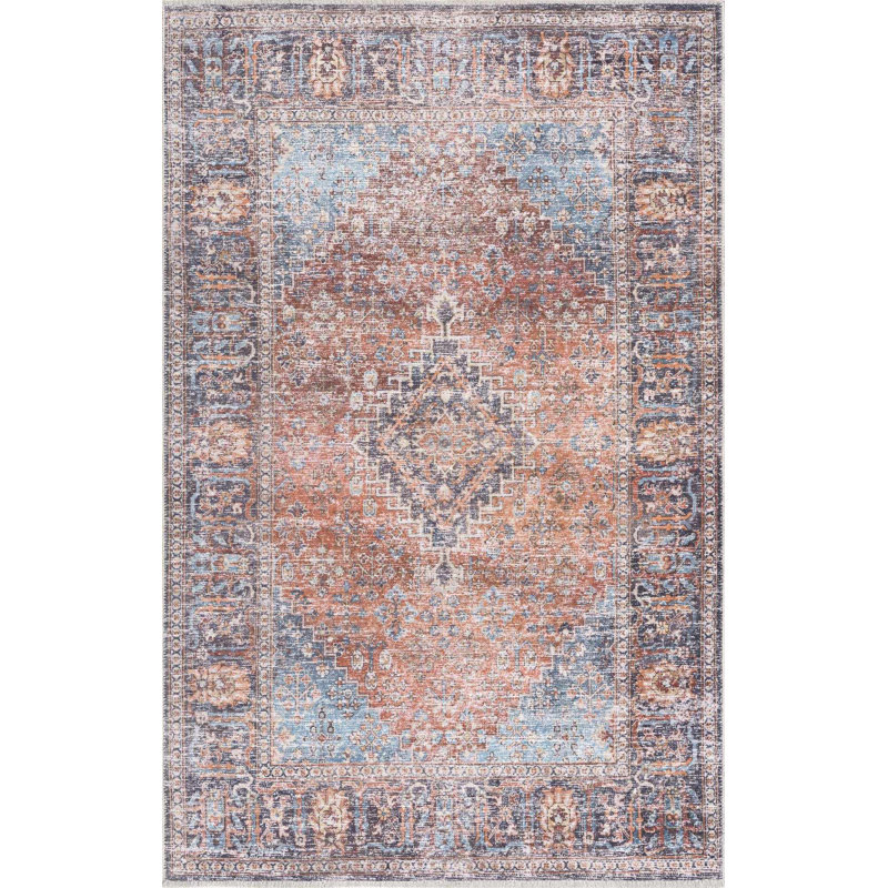 Jaelyne Performance Red Machine Washable Area Rug, Rectangle 9'2" x 12'
