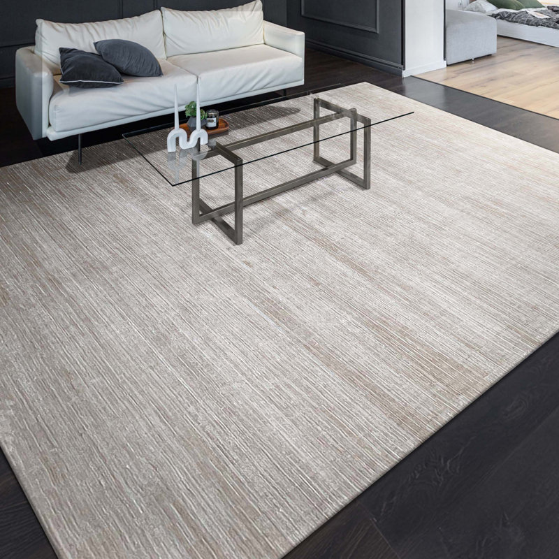 Tapis beige noué à la main de haute qualité, Rectangle 6 pi x 9 pi